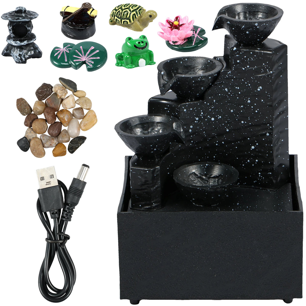 Tabletop Waterfall Home Decor Relaxation Meditation Desktop Fountain Lights Flowing Water Ornaments Mother&