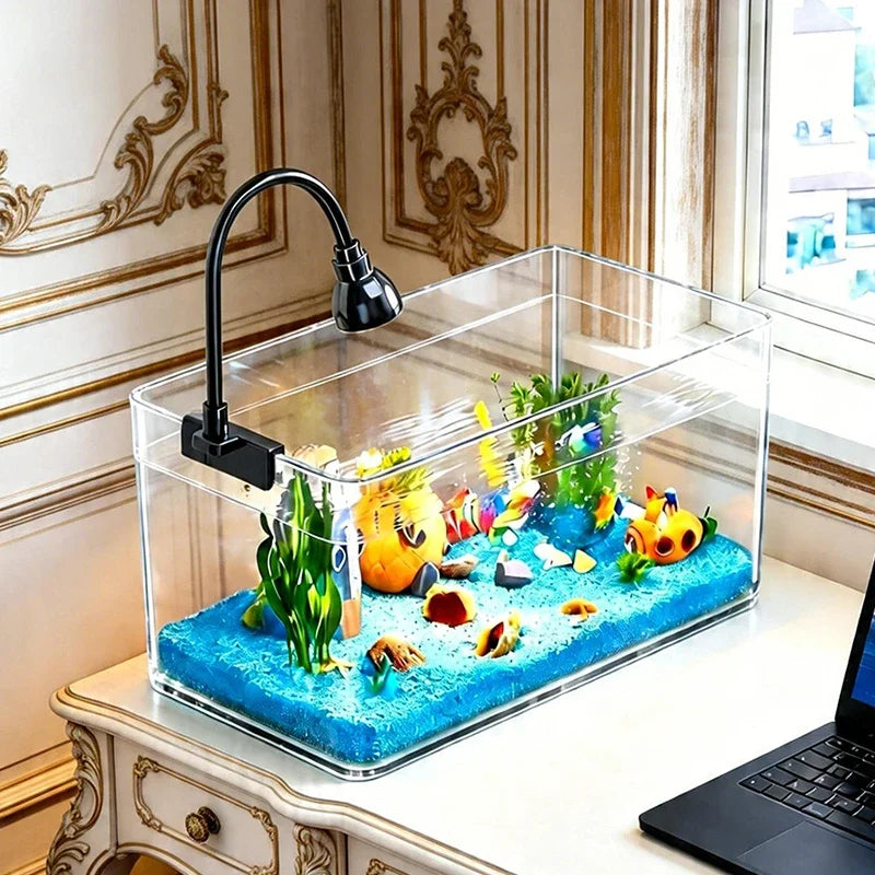 Highly Transparent Tabletop Fish Tank, Suitable for Office and Home Decoration, Trapezoidal Shape (Without Scenery or Stones)