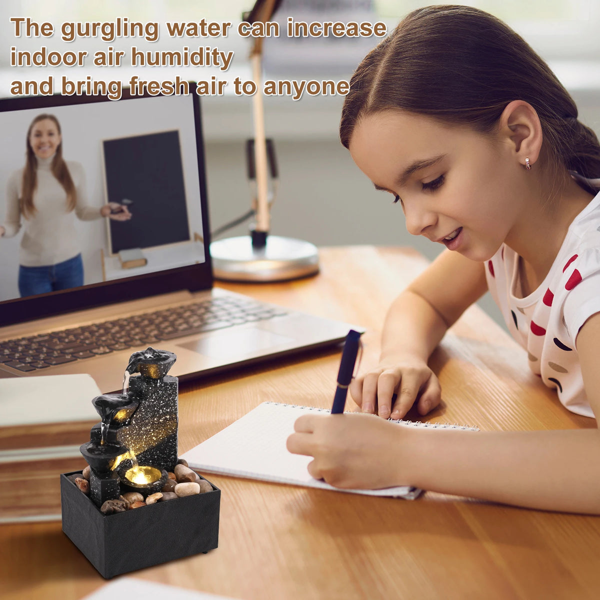 Tabletop Waterfall Home Decor Relaxation Meditation Desktop Fountain Lights Flowing Water Ornaments Mother&