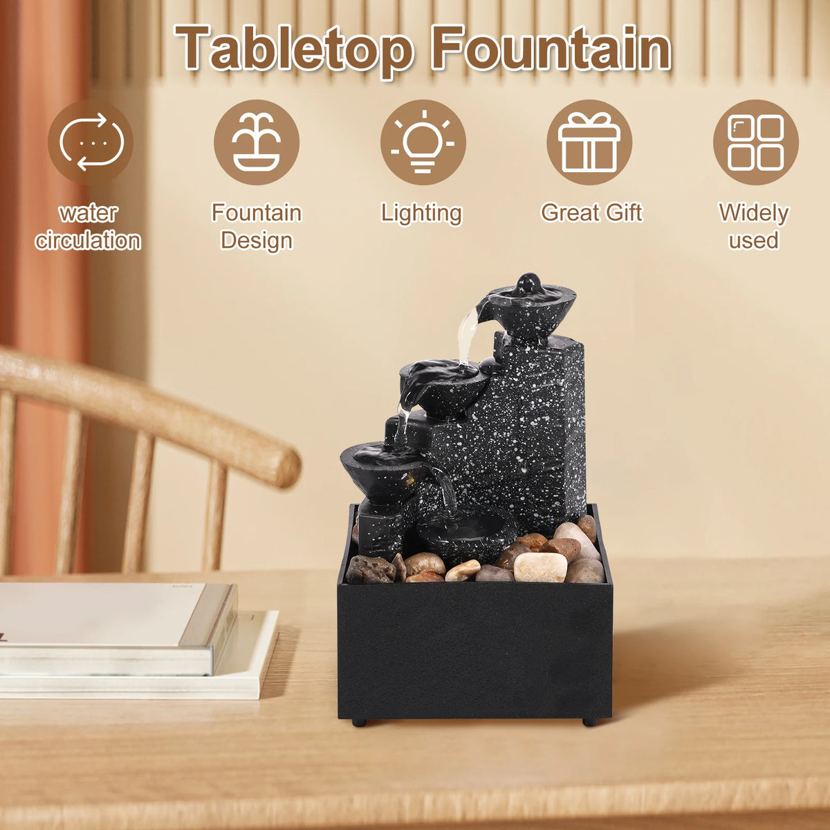 Tabletop Waterfall Home Decor Relaxation Meditation Desktop Fountain Lights Flowing Water Ornaments Mother&