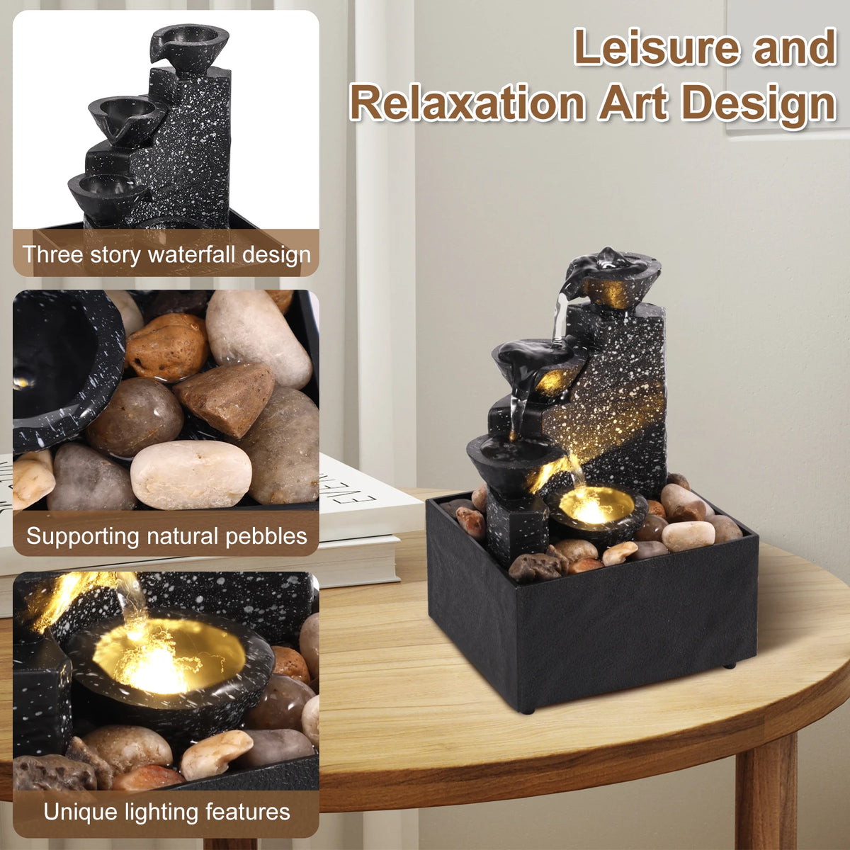 Tabletop Waterfall Home Decor Relaxation Meditation Desktop Fountain Lights Flowing Water Ornaments Mother&