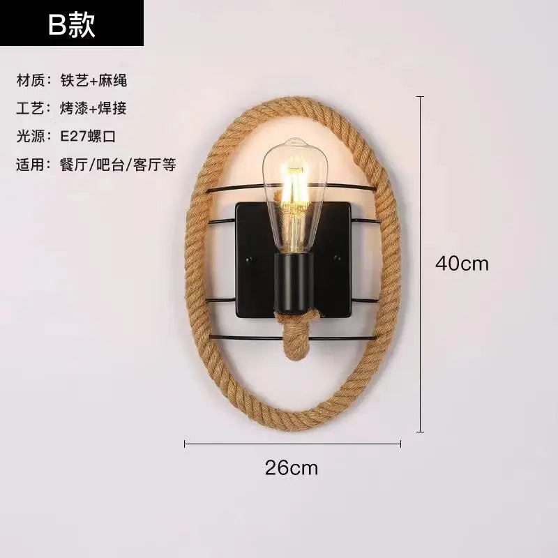 Wall Decor Lamp for Bedroom American Twine Retro Industrial Style Creative Village Restaurant Bar Aisle Wall Light