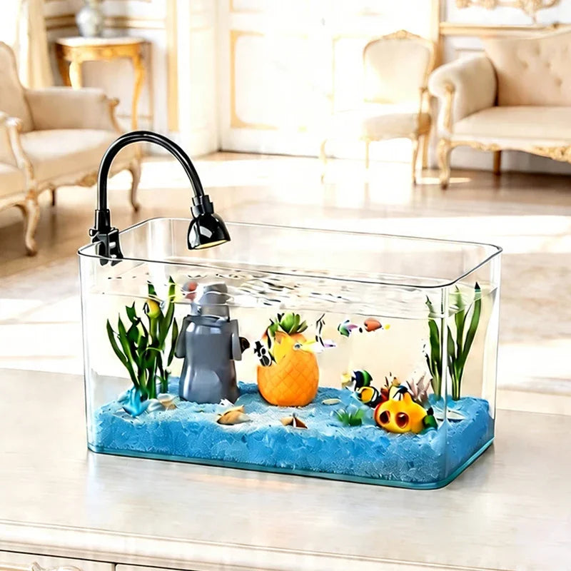 Highly Transparent Tabletop Fish Tank, Suitable for Office and Home Decoration, Trapezoidal Shape (Without Scenery or Stones)