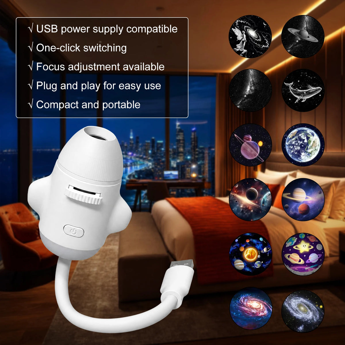 USB Ambient Light For Large Range Projection Atmosphere Multiple Scenes Adjustable Focus Distance Night Lighting Function