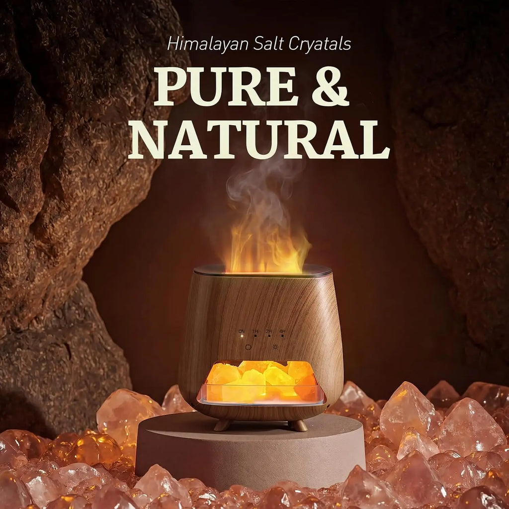4-in-1 Himalayan Salt Lamp Essential Oil Diffuser — 200ml Cool Mist with Flame LED