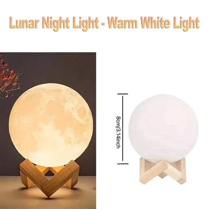 Lunar LED Night Light, Dimmable Bedroom Lamp, USB Powered Ambient Lighting for Desk, Camping, Gift, 3 Color Changing Mood Lamp