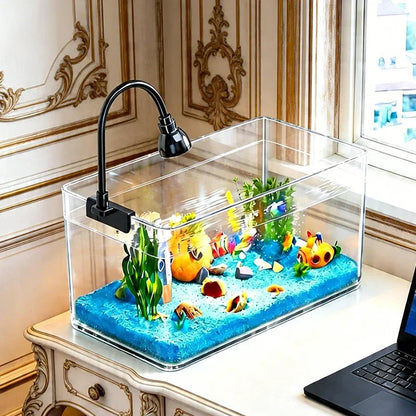 Highly Transparent Tabletop Fish Tank, Suitable for Office and Home Decoration, Trapezoidal Shape (Without Scenery or Stones)