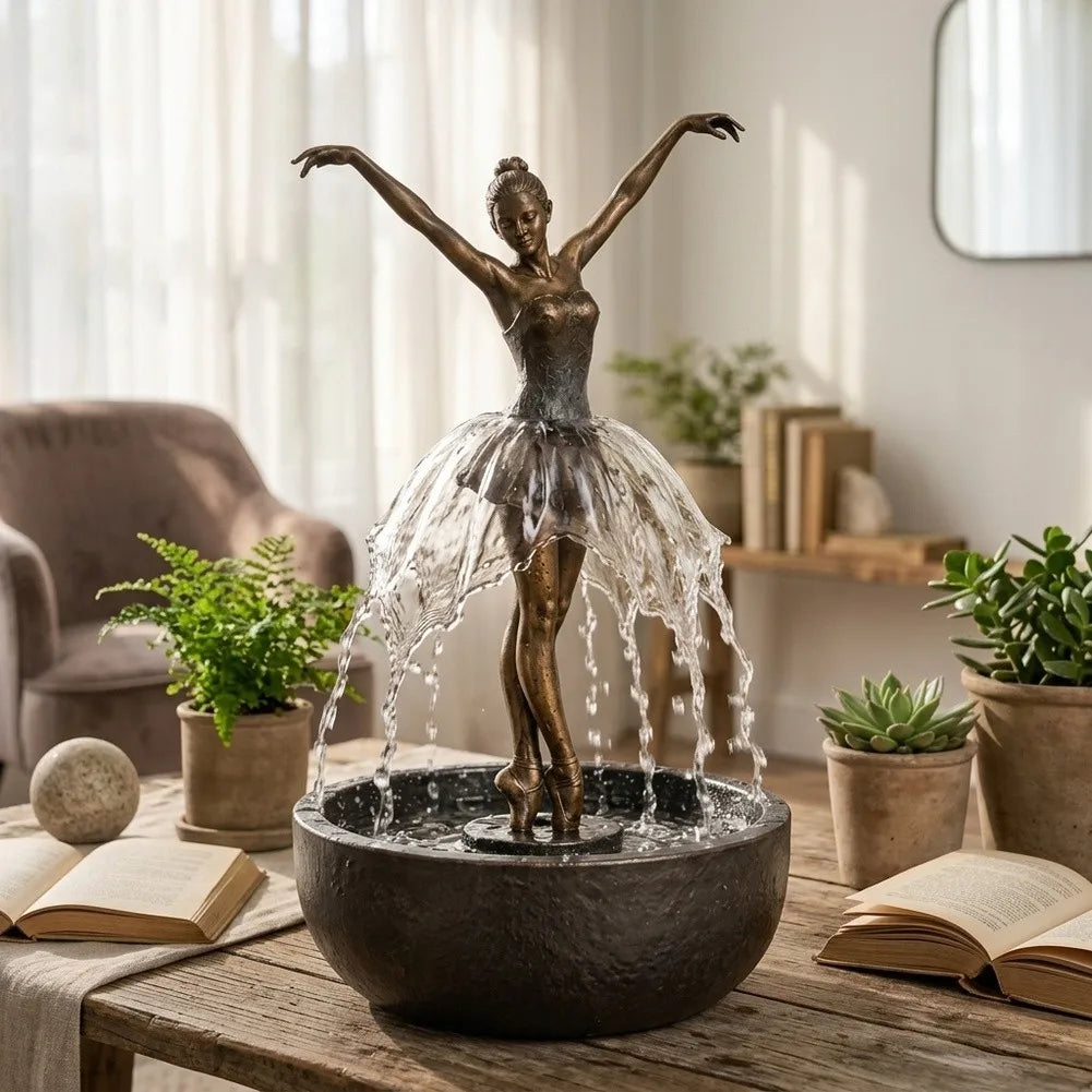 Elegant Ballerina Tabletop Water Fountain Exquisite Resin Decor With Built In Pump Quiet Circulating Water For Home Office Decor