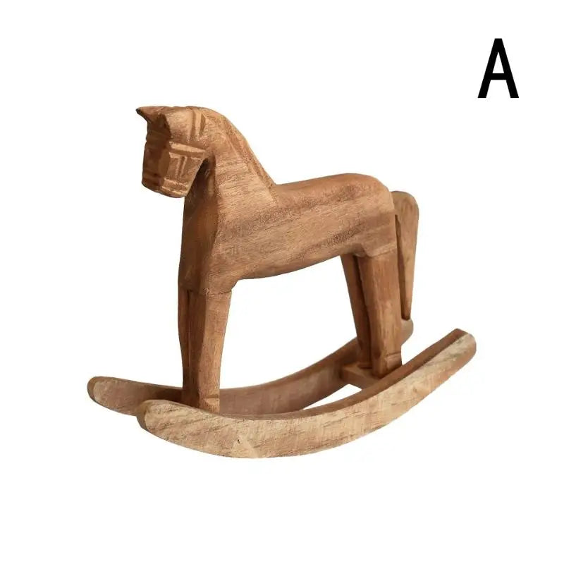1Pc Handcrafted Wooden Rocking Horse Vintage Table Decor Nursery Room Ornament Kids Room Desktop Tabletop Home Decor