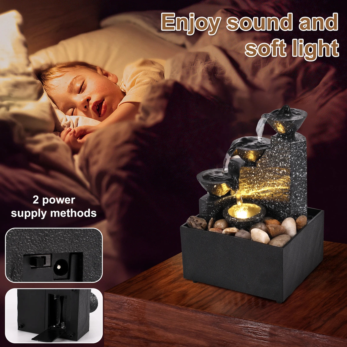 Tabletop Waterfall Home Decor Relaxation Meditation Desktop Fountain Lights Flowing Water Ornaments Mother&