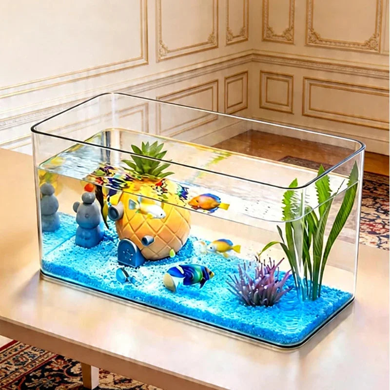 Highly Transparent Tabletop Fish Tank, Suitable for Office and Home Decoration, Trapezoidal Shape (Without Scenery or Stones)