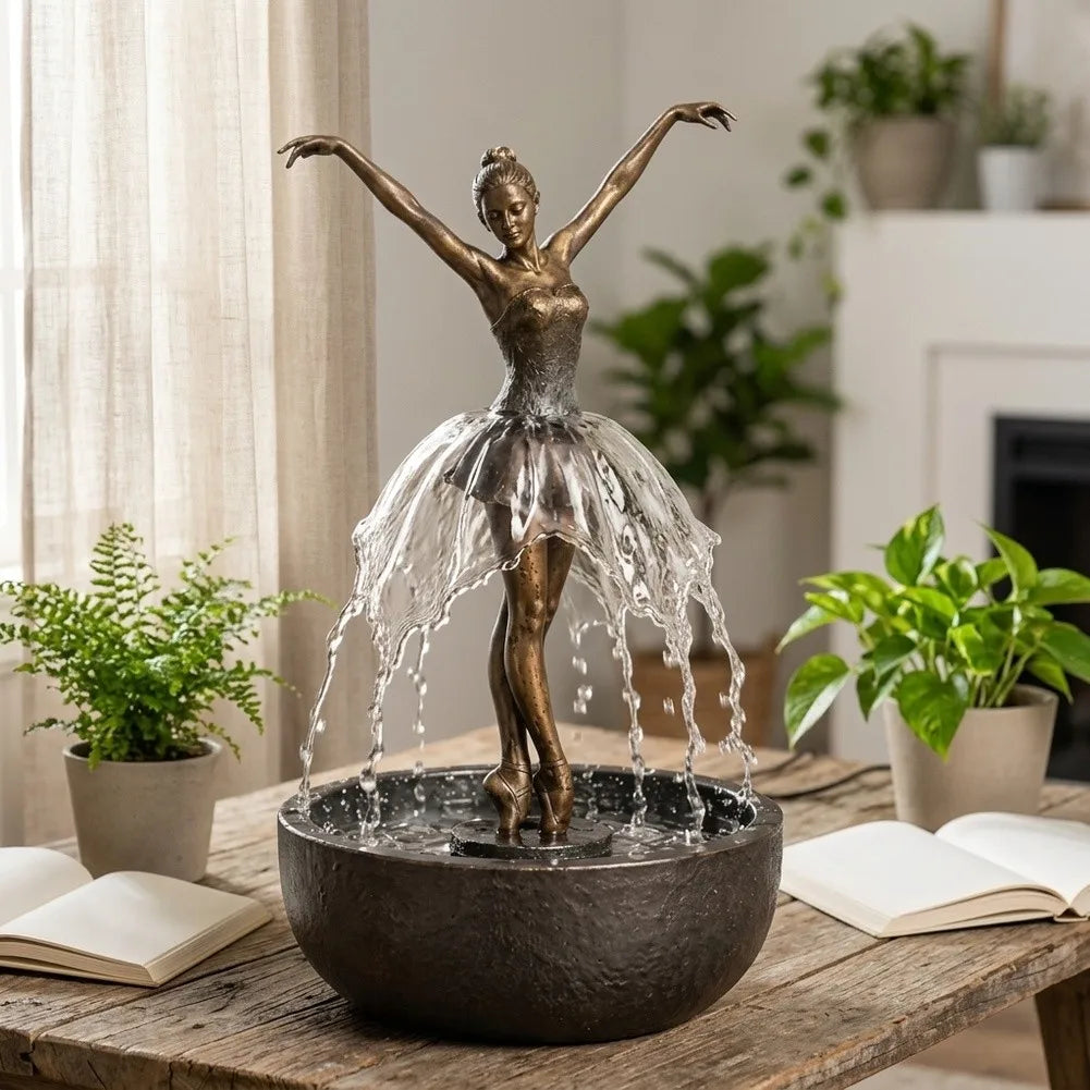 Elegant Ballerina Tabletop Water Fountain Exquisite Resin Decor With Built In Pump Quiet Circulating Water For Home Office Decor