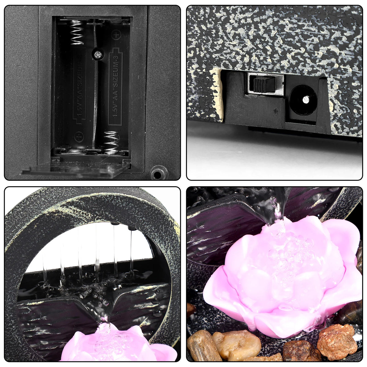 Tabletop Waterfall Decor Light Small USB Operated Mini Indoor Water Fountain Decorative Creative Flowing Water Fountain Ornament
