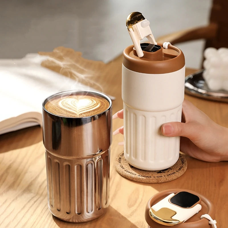 450ml Stainless Steel Smart Insulation Coffee Mug Portable keeps Cold And Heat LED Temperature Display  Leakproof Vacuum Mug