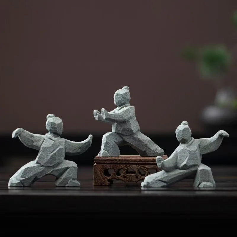 Tai Chi Master Figurine Creative Chinese Style Stone Statue Tabletop Decorations Tea Pet for Tea Lovers Home Office