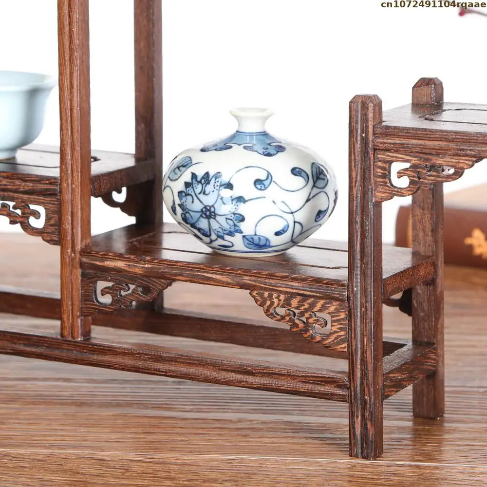 Vintage Wooden Display Stand Small Multi-layer Curio Shelf for Teapot, Vase, Figurine &amp; Trinket, Decorative Rack Home Decor