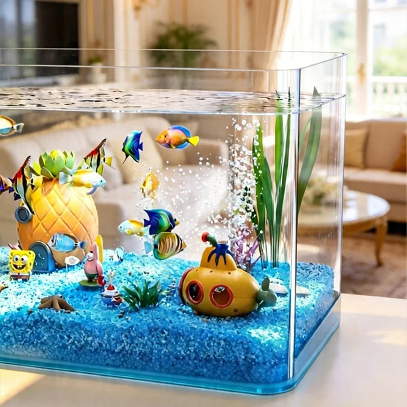 Highly Transparent Tabletop Fish Tank, Suitable for Office and Home Decoration, Trapezoidal Shape (Without Scenery or Stones)