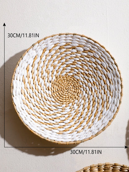 Wall Basket Decor Boho Handmade Seagrass Wall Hanging Decor Natural Basket Wall Art for Kitchen Bedroom Living Room Ornament
