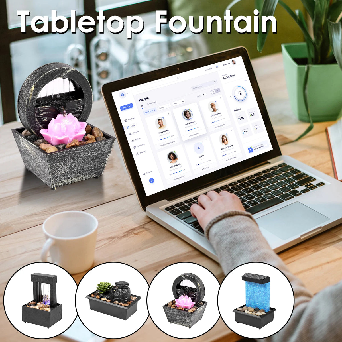 Tabletop Waterfall Decor Light Small USB Operated Mini Indoor Water Fountain Decorative Creative Flowing Water Fountain Ornament