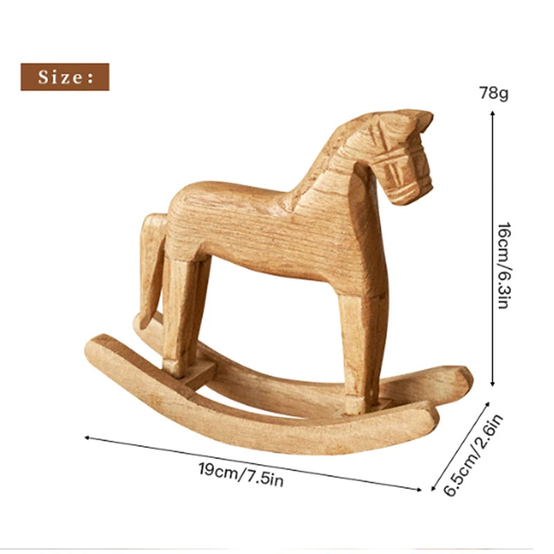 1Pc Handcrafted Wooden Rocking Horse Vintage Table Decor Nursery Room Ornament Kids Room Desktop Tabletop Home Decor