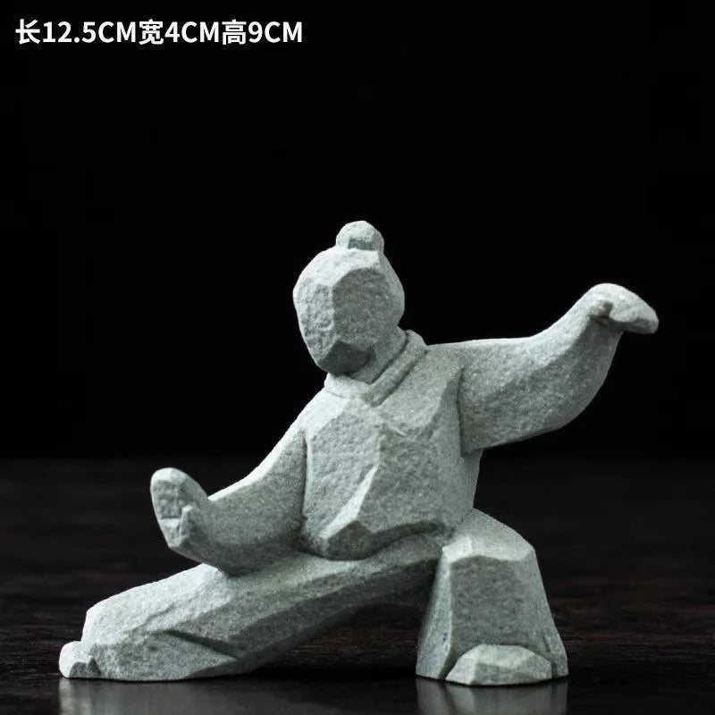 Tai Chi Master Figurine Creative Chinese Style Stone Statue Tabletop Decorations Tea Pet for Tea Lovers Home Office