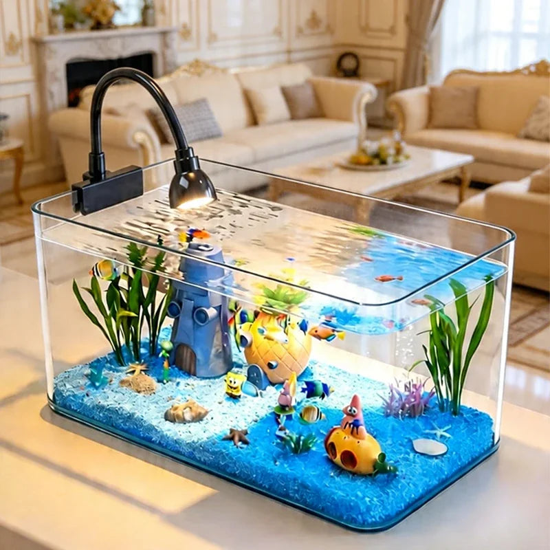 Highly Transparent Tabletop Fish Tank, Suitable for Office and Home Decoration, Trapezoidal Shape (Without Scenery or Stones)