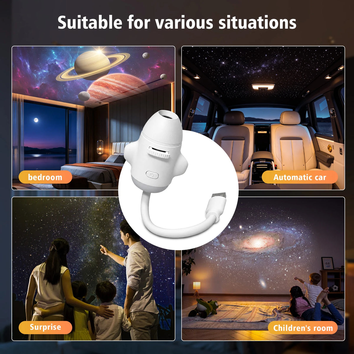 USB Ambient Light For Large Range Projection Atmosphere Multiple Scenes Adjustable Focus Distance Night Lighting Function
