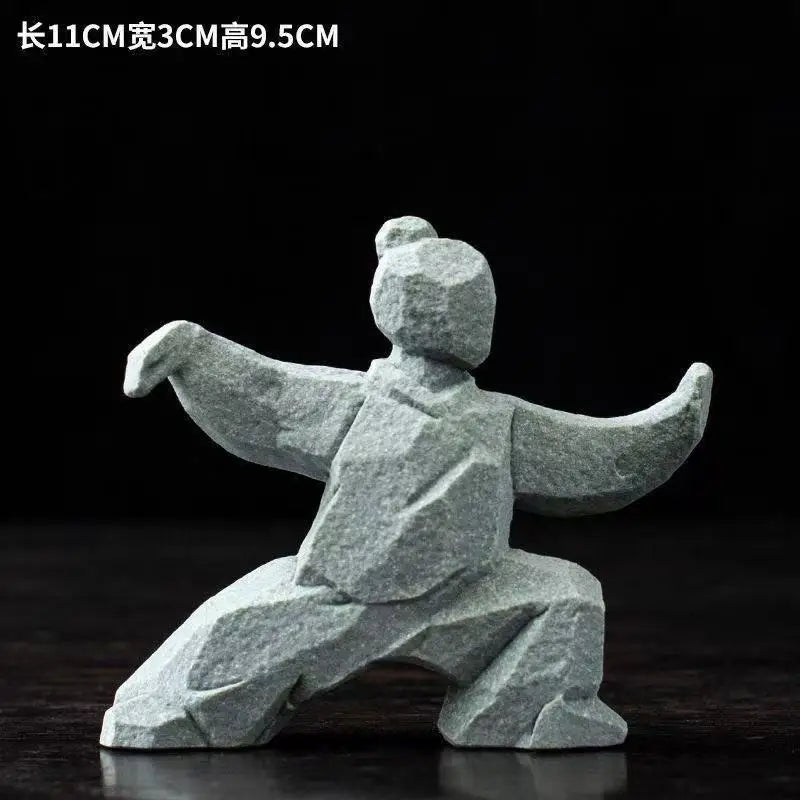 Tai Chi Master Figurine Creative Chinese Style Stone Statue Tabletop Decorations Tea Pet for Tea Lovers Home Office