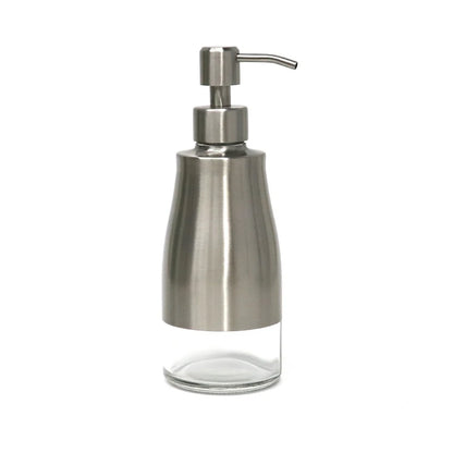 Soap Dispenser, Brushed Nickel Stainless Steel Case Glass Liner Hand Pump Dispenser, Refillable Liquid Hand Soap Dispenser