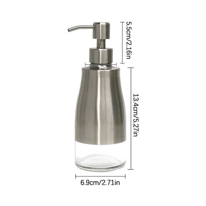 Soap Dispenser, Brushed Nickel Stainless Steel Case Glass Liner Hand Pump Dispenser, Refillable Liquid Hand Soap Dispenser