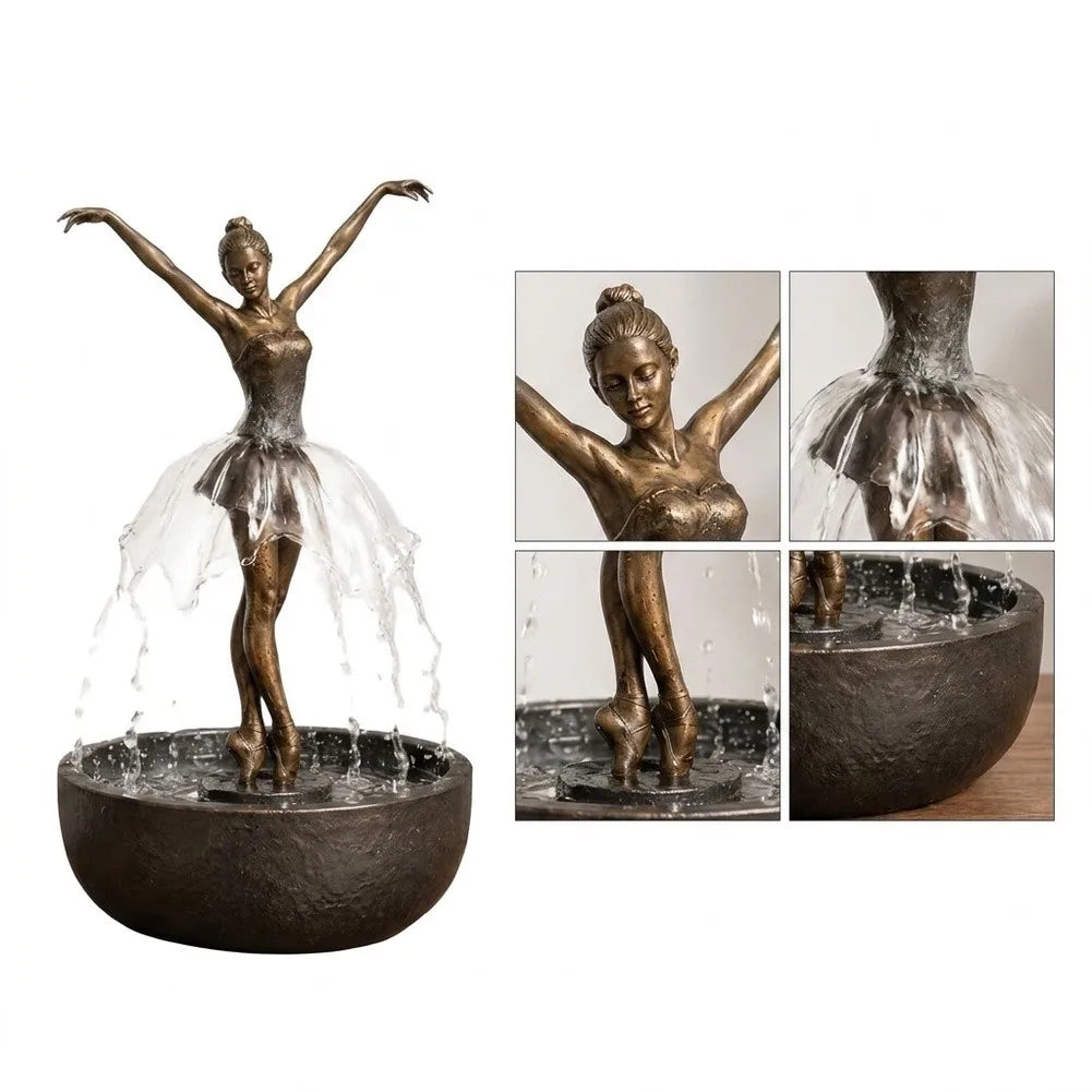 Elegant Ballerina Tabletop Water Fountain Exquisite Resin Decor With Built In Pump Quiet Circulating Water For Home Office Decor