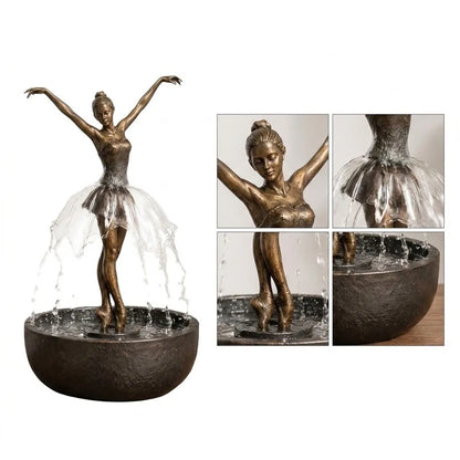 Elegant Ballerina Tabletop Water Fountain Exquisite Resin Decor With Built In Pump Quiet Circulating Water For Home Office Decor