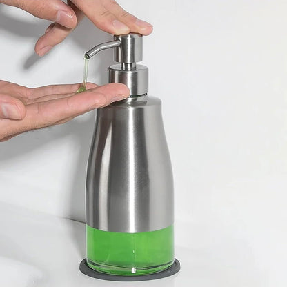 Soap Dispenser, Brushed Nickel Stainless Steel Case Glass Liner Hand Pump Dispenser, Refillable Liquid Hand Soap Dispenser