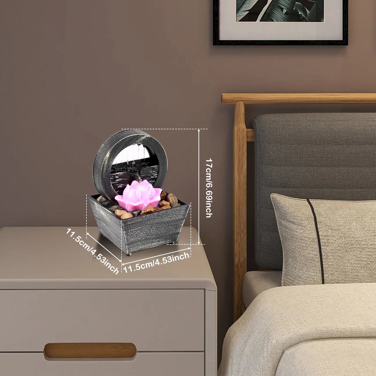 Tabletop Waterfall Decor Light Small USB Operated Mini Indoor Water Fountain Decorative Creative Flowing Water Fountain Ornament