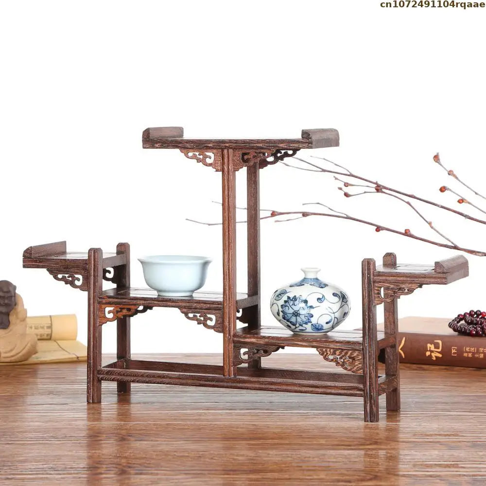 Vintage Wooden Display Stand Small Multi-layer Curio Shelf for Teapot, Vase, Figurine &amp; Trinket, Decorative Rack Home Decor
