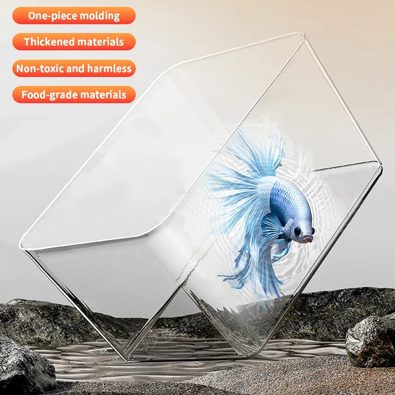 Highly Transparent Tabletop Fish Tank, Suitable for Office and Home Decoration, Trapezoidal Shape (Without Scenery or Stones)