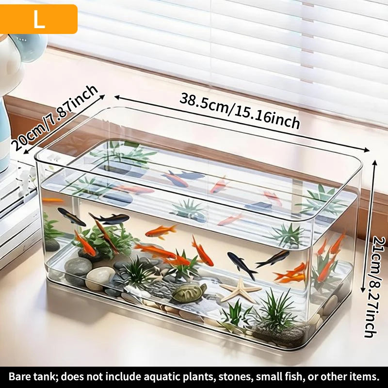 Highly Transparent Tabletop Fish Tank, Suitable for Office and Home Decoration, Trapezoidal Shape (Without Scenery or Stones)