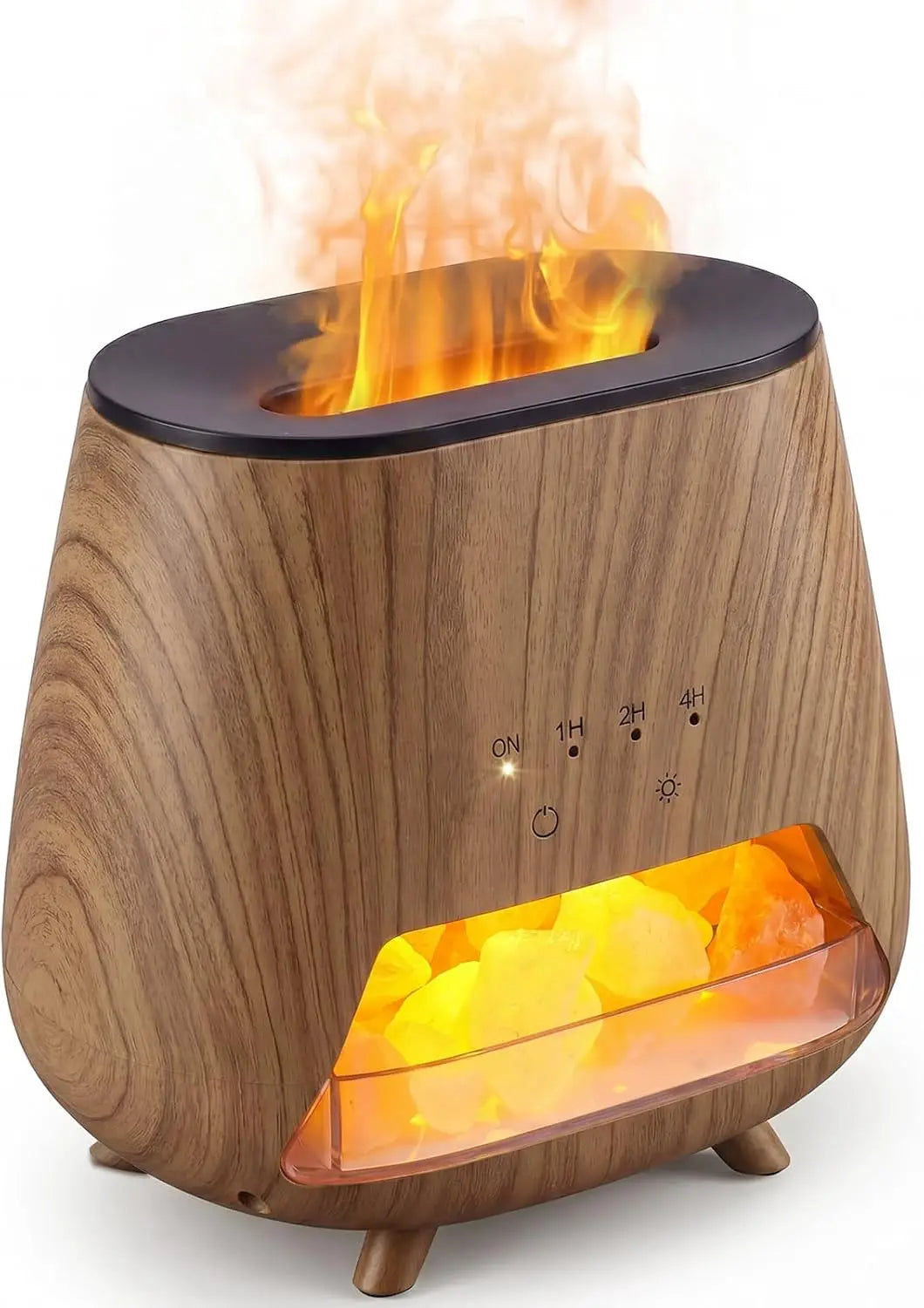 4-in-1 Himalayan Salt Lamp Essential Oil Diffuser — 200ml Cool Mist with Flame LED